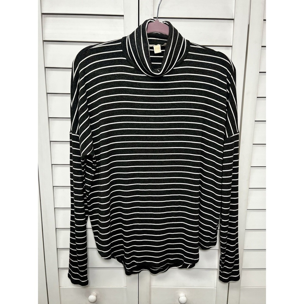 Michael Kors Striped Ribbed Oversized Mock Neck Dolman Sleeve Top Size XL Gray